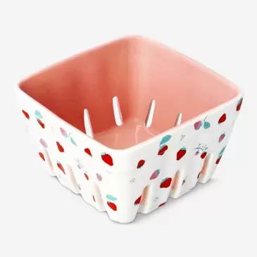 Ceramic colander with strawberry print
