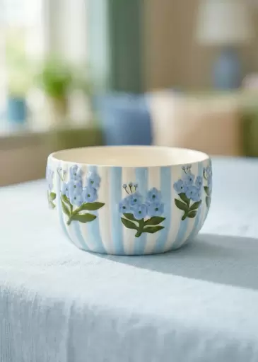 Blue floral bowl with stripes - 12 cm