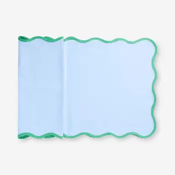 Blue table runner with scalloped edge - 35x130 cm