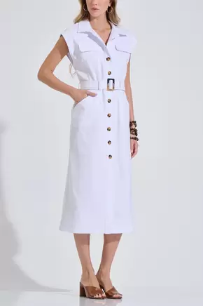 Βαμβακερό Τζιν Φόρεμα Midi με Ζώνη