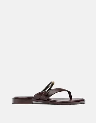 Stradivarius Flat thong sandals with metal detail in brown