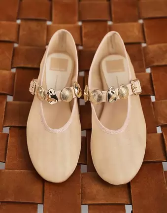 Dolce Vita Relan mesh ballet flats with gold hardware strap in blush