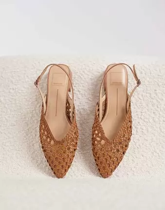Dolce Vita Birdie woven sling back pointed flats in tan leather