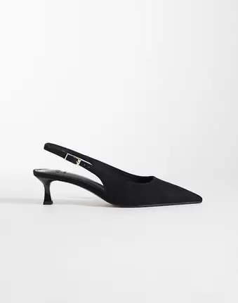 ASOS DESIGN Skip slingback kitten heel shoes in black suedette