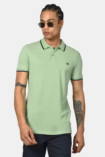 Ανδρική Μπλούζα Polo Normal Fit Από 100% Βαμβάκι Με Ριγέ Τελειώματα & Minimal Logo - ΜΙΝΤ Ανδρική Μπλούζα Polo Normal Fit Από 100% Βαμβάκι Με Ριγέ Τελειώματα & Minimal Logo - ΜΙΝΤ