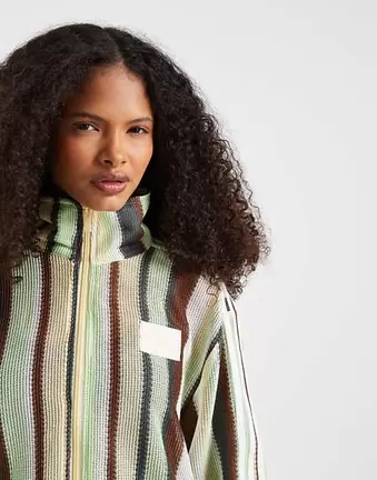 Adidas Originals firebird crochet track top in brown and green stripe