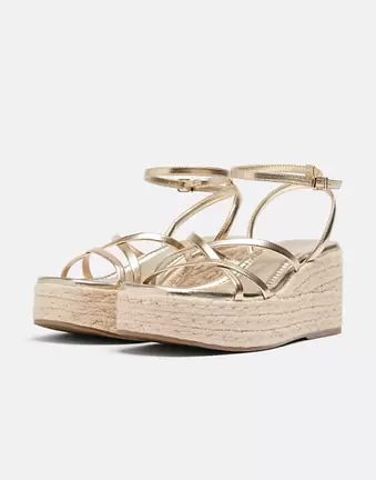 Stradivarius Platform strap wedges in gold