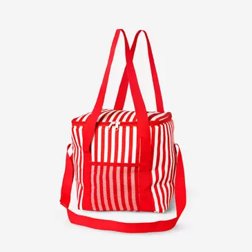 Red and white striped cooler bag