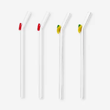 Glass straws with fruit decorations - 4 pcs