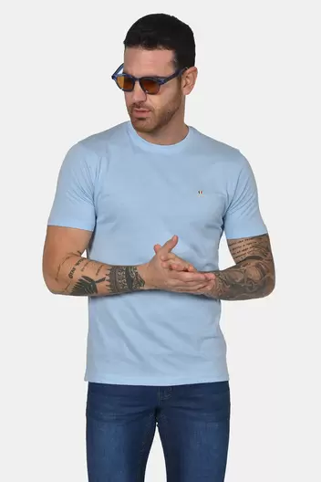 Ανδρικό T-shirt Από 100% Βαμβάκι Normal Fit Με Στρογγυλή Λαιμόκοψη - ΣΙΕΛ Ανδρικό T-shirt Από 100% Βαμβάκι Normal Fit Με Στρογγυλή Λαιμόκοψη - ΣΙΕΛ
