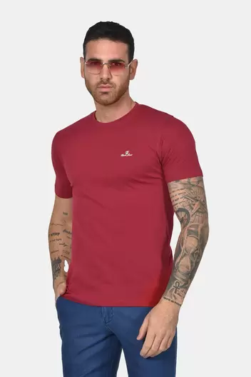 Ανδρικό T-shirt Από 100% Βαμβάκι Normal Fit Με Στρογγυλή Λαιμόκοψη - ΜΠΟΡΝΤΟ Ανδρικό T-shirt Από 100% Βαμβάκι Normal Fit Με Στρογγυλή Λαιμόκοψη - ΜΠΟΡΝΤΟ