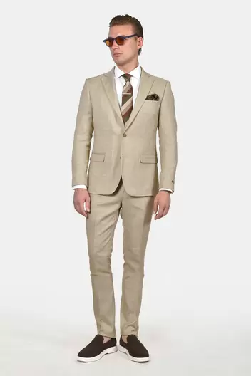 Ανδρικό Κοστούμι Slim Fit Classic Line Για Επίσημες & Καθημερινές Εμφανίσεις - ΜΠΕΖ Ανδρικό Κοστούμι Slim Fit Classic Line Για Επίσημες & Καθημερινές Εμφανίσεις - ΜΠΕΖ