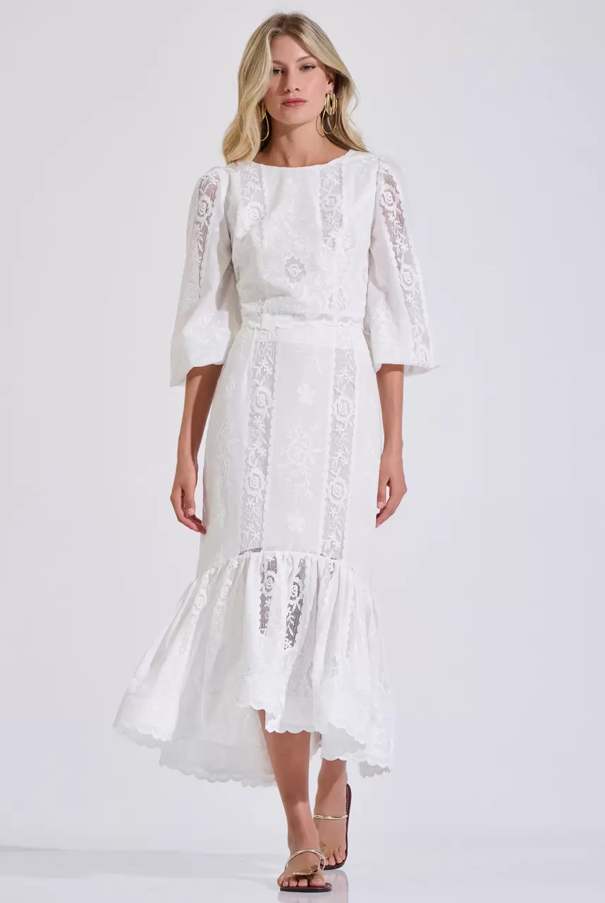 Cotton lace skirt with flounce