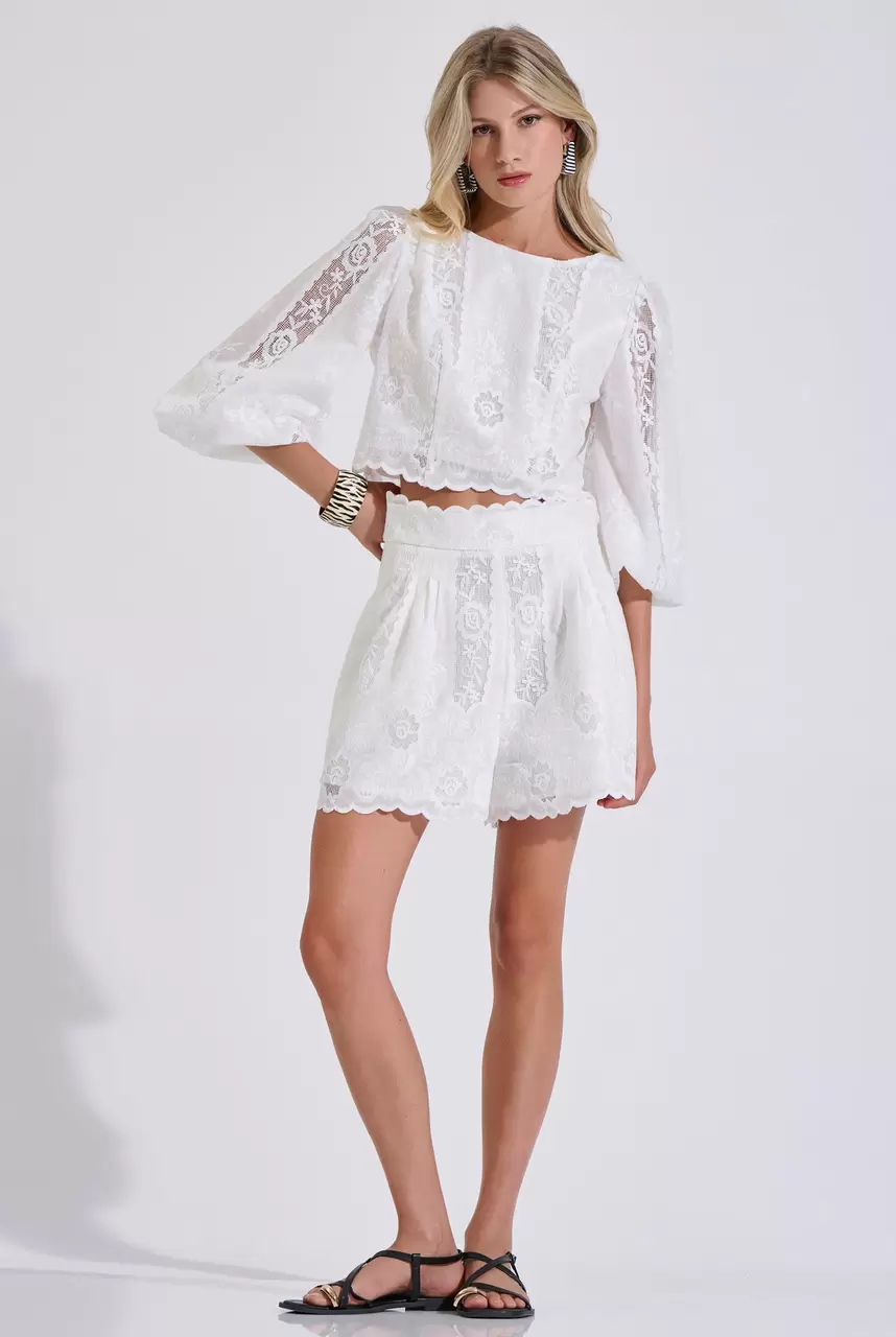 Cotton Lace Shorts with Embroidery