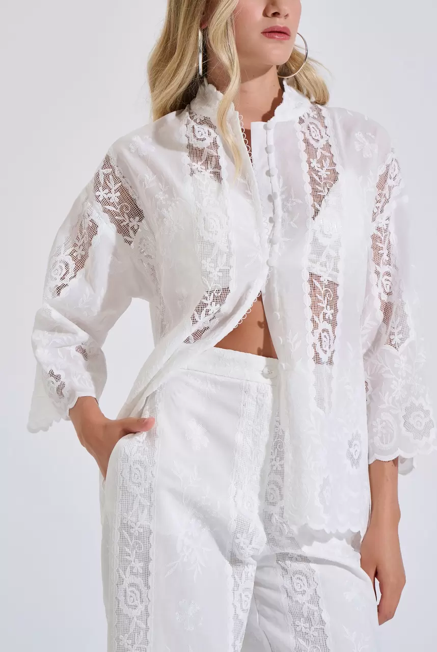 Cotton Lace Shirt with Embroidery