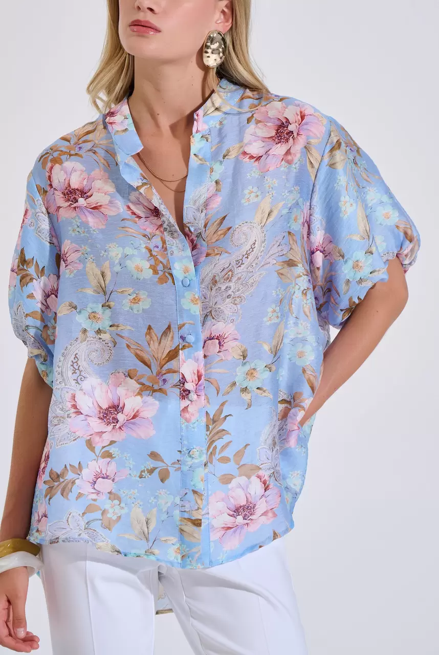 Floral Shirt with Balloon Sleeves
