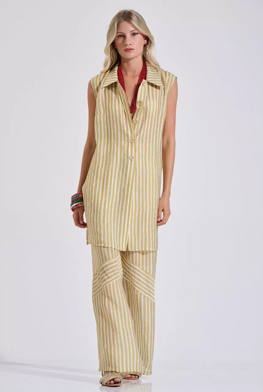 Striped Wide-Leg Pants with Elastic Waist & Pockets