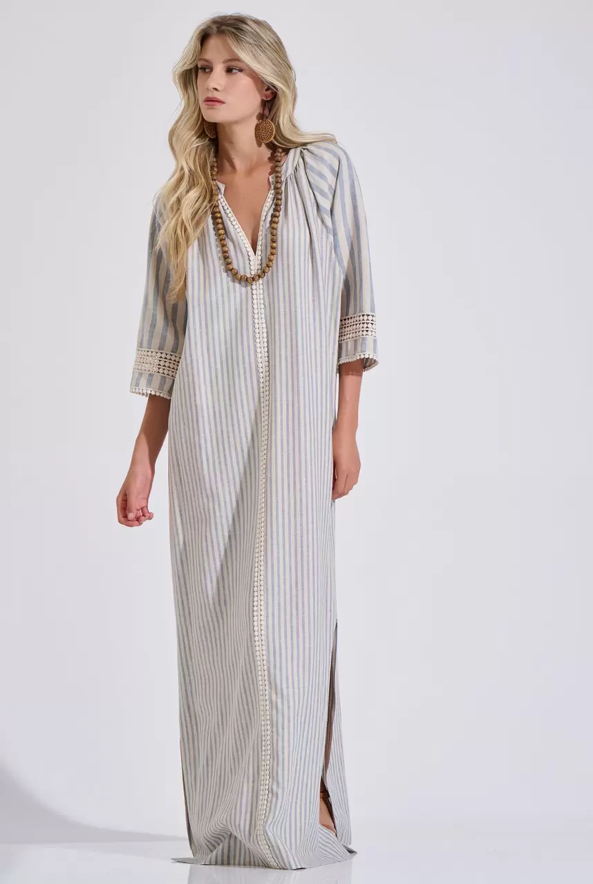 Dress with Linen Blend & Decorative Trim