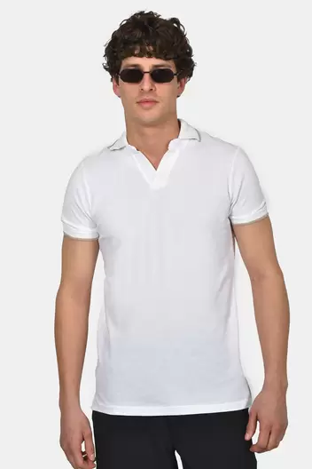 Ανδρική Μπλούζα Polo Από 100% Βαμβάκι Normal Fit Με Ανοιχτό Γιακά Και Textured Λεπτομέρεια - ΛΕΥΚΟ                                                                Ανδρική Μπλούζα Polo Από 100% Βαμβάκι Normal Fit Με Ανοιχτό Γιακά Και Textured Λεπτομέρεια - 