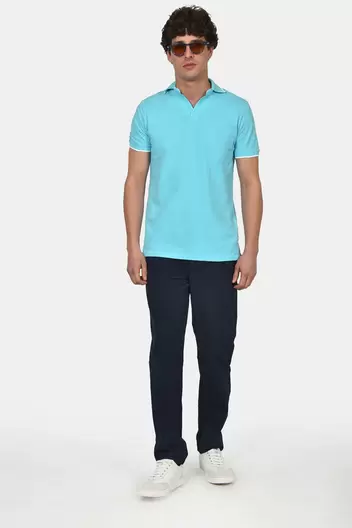 Ανδρική Μπλούζα Polo Από 100% Βαμβάκι Normal Fit Με Ανοιχτό Γιακά Και Textured Λεπτομέρεια - ΤΙΡΚΟΥΑΖ                                                                Ανδρική Μπλούζα Polo Από 100% Βαμβάκι Normal Fit Με Ανοιχτό Γιακά Και Textured Λεπτομέρεια