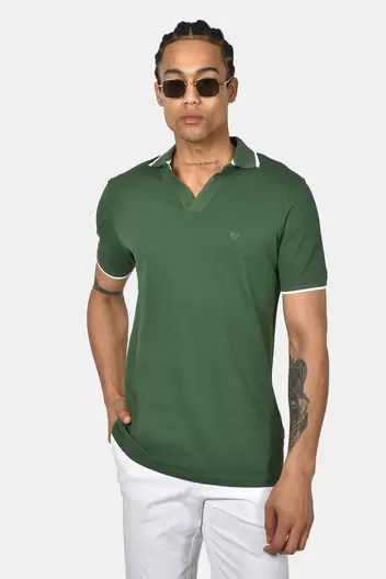 Ανδρική Μπλούζα Polo Από 100% Βαμβάκι Normal Fit Με Ανοιχτό Γιακά Και Textured Λεπτομέρεια - ΠΡΑΣΙΝΟ                                                                Ανδρική Μπλούζα Polo Από 100% Βαμβάκι Normal Fit Με Ανοιχτό Γιακά Και Textured Λεπτομέρεια 