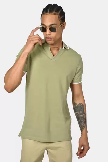 Ανδρική Μπλούζα Polo Από 100% Βαμβάκι Normal Fit Με Ανοιχτό Γιακά Και Textured Λεπτομέρεια - ΛΑΔΙ                                                                Ανδρική Μπλούζα Polo Από 100% Βαμβάκι Normal Fit Με Ανοιχτό Γιακά Και Textured Λεπτομέρεια - Λ