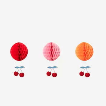 Honeycomb paper cherries - 3 pcs