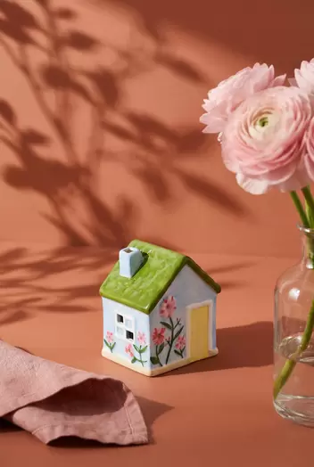 Decorative blue ceramic house - 11 cm