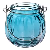 Βαζάκι Pumpkin Γυάλινο Κρεμαστό με Χερούλι Γαλάζιο Ø7.5x8cm
