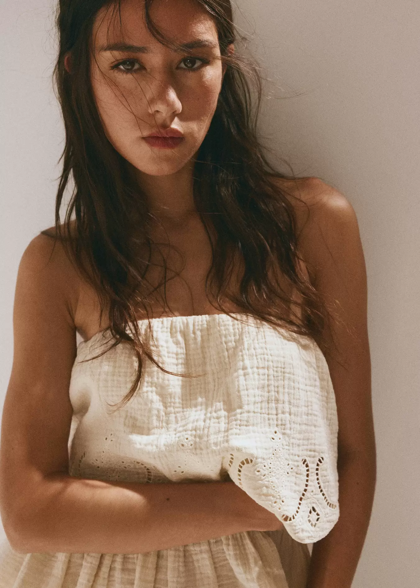 Crinkle top with embroidered details