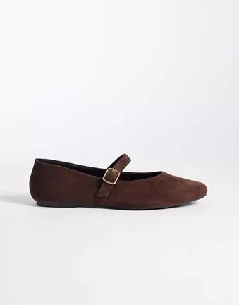 SEQWL Iris faux suede high vamp ballet flats in chocolate brown