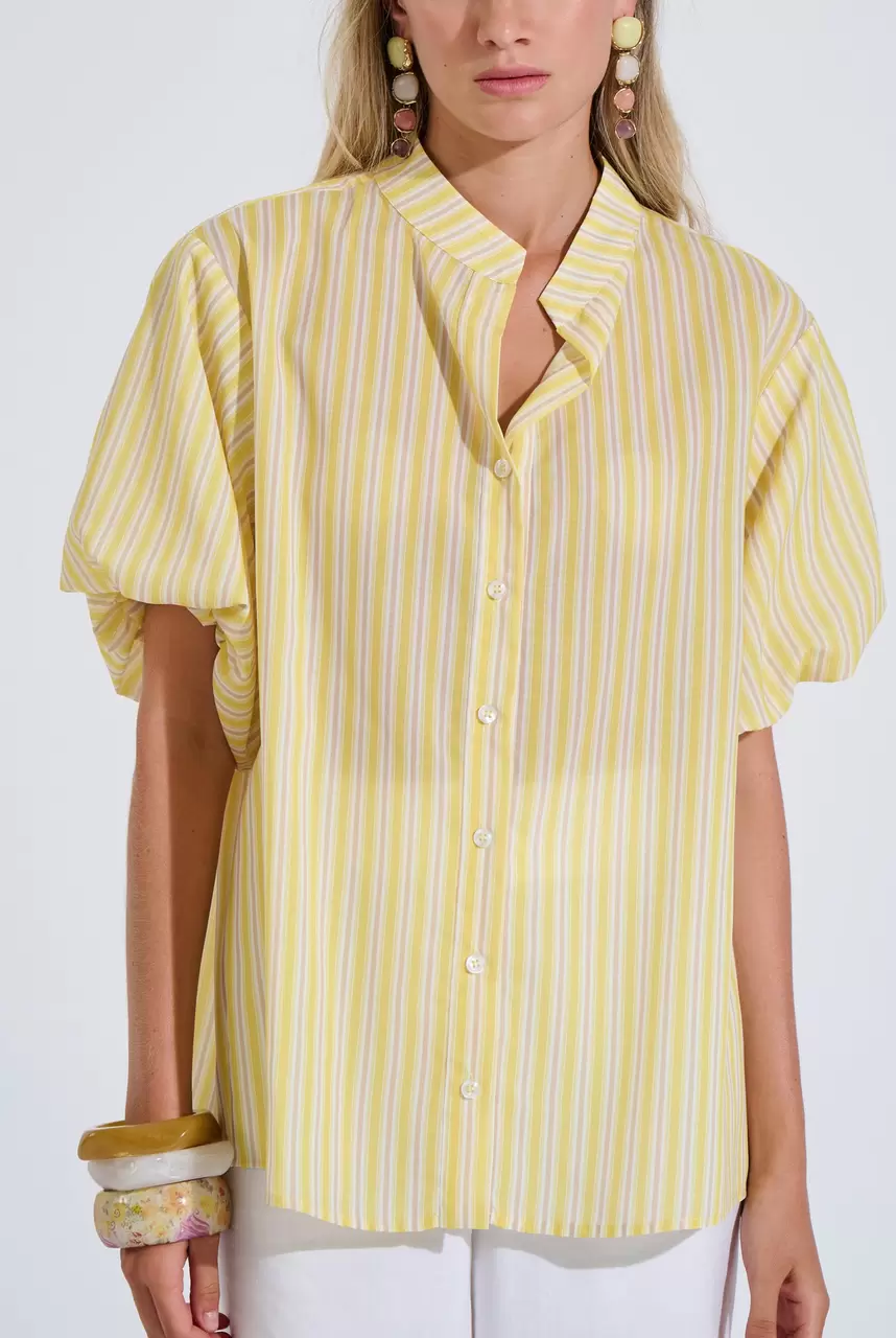Striped Shirt with Balloon Sleeves