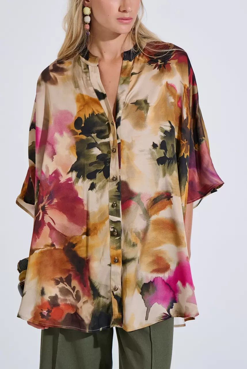Oversized Satin Printed Shirt