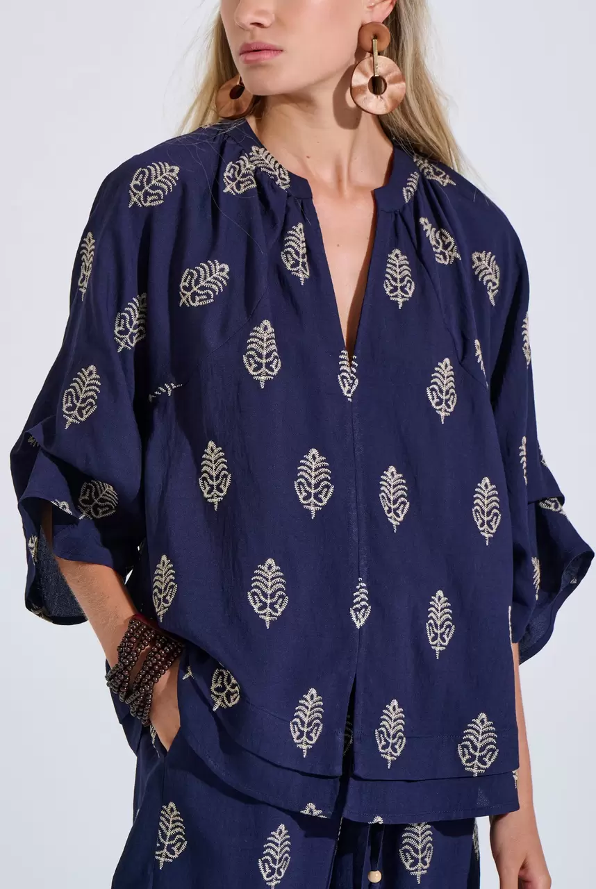 Embroidered Blouse with 3/4 Sleeves
