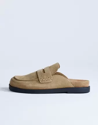 Topshop Addie real suede mule loafer in taupe