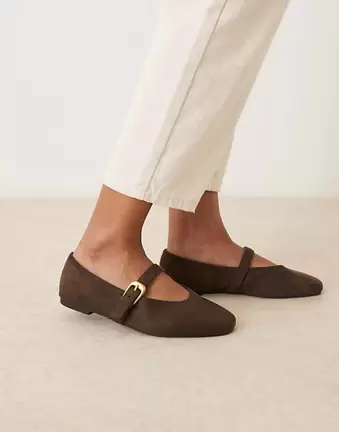 ASOS DESIGN Leah mary jane ballets in chocolate suedette