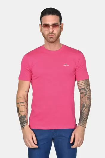 Ανδρικό T-shirt Από 100% Βαμβάκι Normal Fit Με Στρογγυλή Λαιμόκοψη - ΦΟΥΞΙΑ Ανδρικό T-shirt Από 100% Βαμβάκι Normal Fit Με Στρογγυλή Λαιμόκοψη - ΦΟΥΞΙΑ