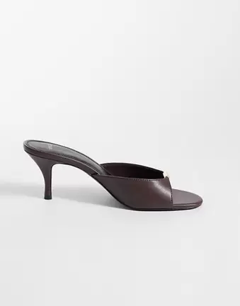 Mango heeled mule with gold trim in burgundy