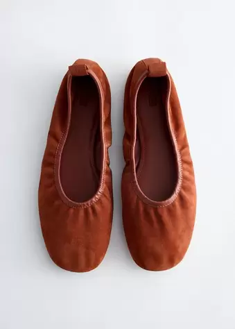 & Other Stories suede ruched ballet flats in burnt orange
