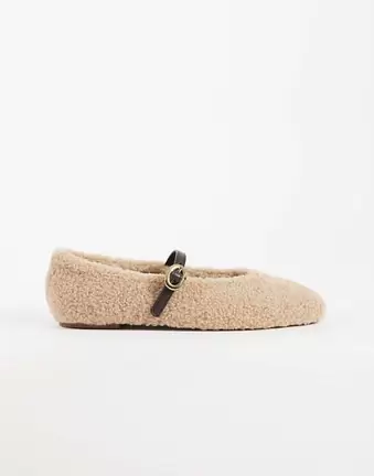 ASOS DESIGN Lillie mary jane ballets in natural borg