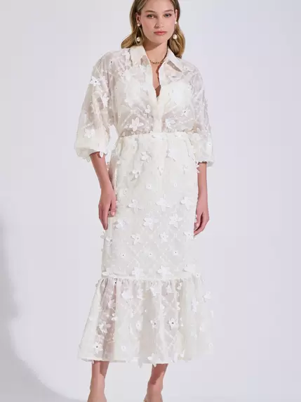 Skirt with Floral Embroidery & Ruffles