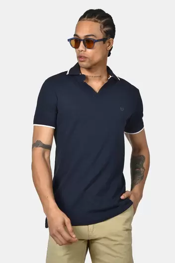 Ανδρική Μπλούζα Polo Από 100% Βαμβάκι Normal Fit Με Ανοιχτό Γιακά Και Textured Λεπτομέρεια - NAVY                                                                Ανδρική Μπλούζα Polo Από 100% Βαμβάκι Normal Fit Με Ανοιχτό Γιακά Και Textured Λεπτομέρεια - N