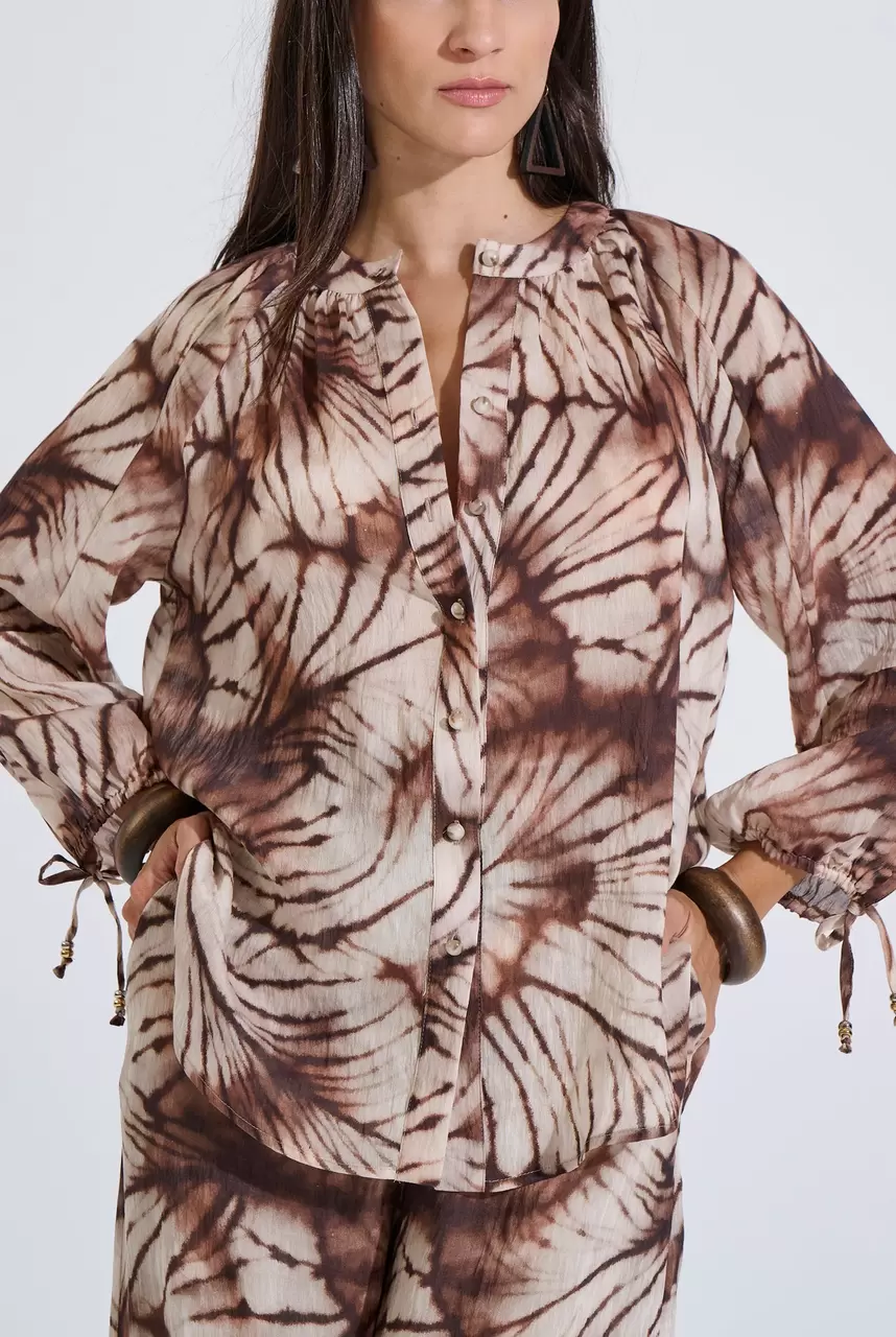 Lyocell Shirt with Tie Sleeve Detail