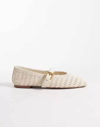 ASOS DESIGN Leah crochet mary jane ballets in cream