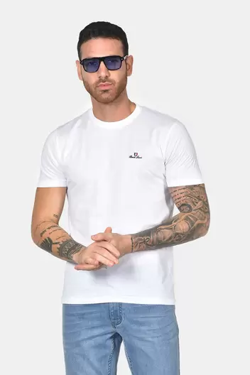 Ανδρικό T-shirt Από 100% Βαμβάκι Normal Fit Με Στρογγυλή Λαιμόκοψη - ΛΕΥΚΟ Ανδρικό T-shirt Από 100% Βαμβάκι Normal Fit Με Στρογγυλή Λαιμόκοψη - ΛΕΥΚΟ