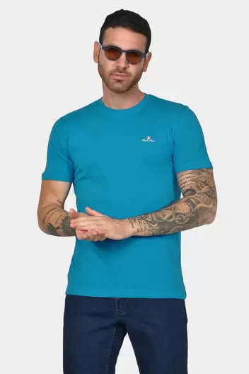 Ανδρικό T-shirt Από 100% Βαμβάκι Normal Fit Με Στρογγυλή Λαιμόκοψη - ΤΙΡΚΟΥΑΖ Ανδρικό T-shirt Από 100% Βαμβάκι Normal Fit Με Στρογγυλή Λαιμόκοψη - ΤΙΡΚΟΥΑΖ