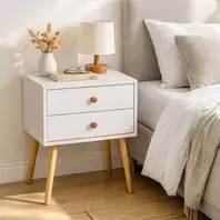 Κομοδίνο 2 Συρταριών Ξύλινο Λευκό 45x28x55.5cm