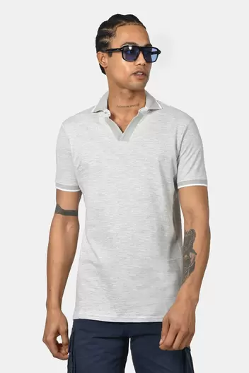 Ανδρική Μπλούζα Polo Από 100% Βαμβάκι Normal Fit Με Ανοιχτό Γιακά Και Textured Λεπτομέρεια - ΓΚΡΙ ΑΝΟΙΧΤΟ Ανδρική Μπλούζα Polo Από 100% Βαμβάκι Normal Fit Με Ανοιχτό Γιακά Και Textured Λεπτομέ