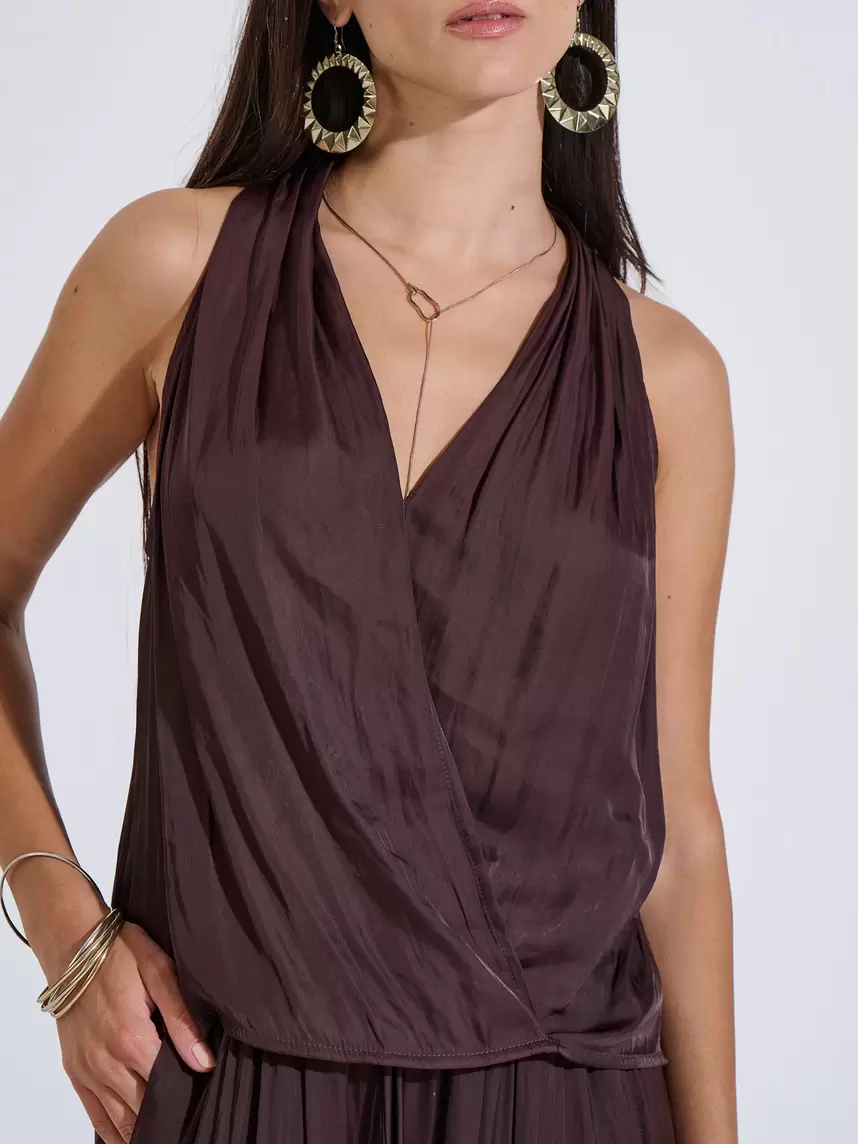 Sleeveless Satin Wrap Top