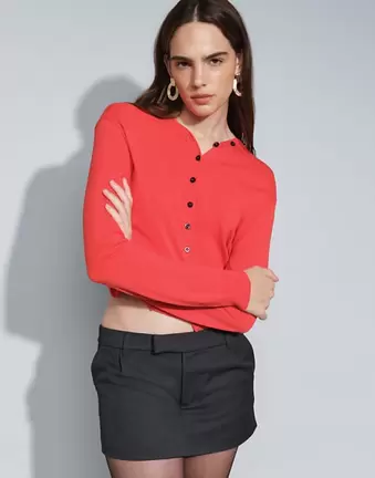 Mango button detail v neck cardigan in red